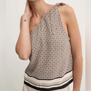 NWT Abercrombie & Fitch Brown black Patterned One-Shoulder Blouse / scarf like